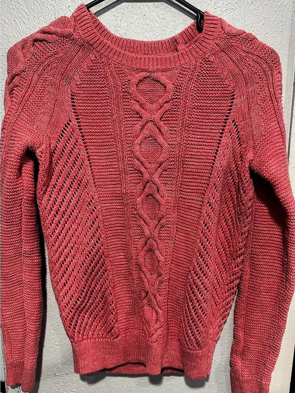LOFT Cable Knit Openwork Sweater Pink Size Small